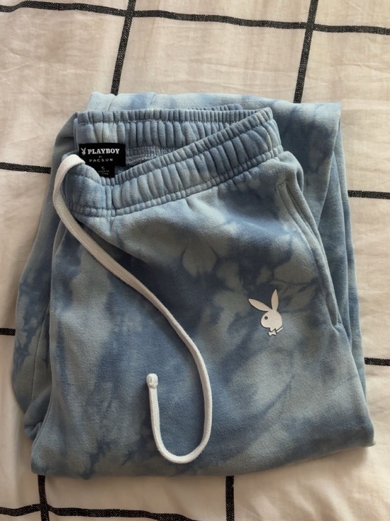 PacSun Pants - PacSun Blue Tie-Dye Joggers with White Playboy Logo
